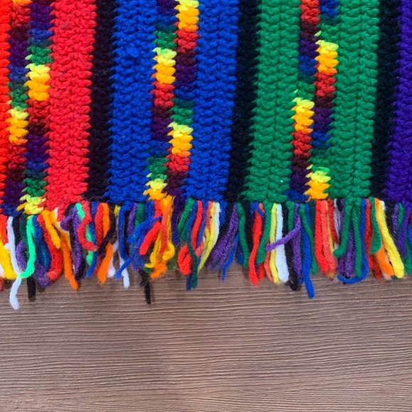 VTG Handmade Rainbow Striped Fringed Afghan Throw - Picture 5 of 10